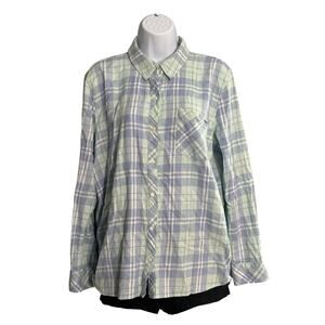 Vineyard Vines Women's Blue Pacific Plaid Relaxed Fit Flannel Button Down Shirt